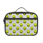Grey Striped Alien Pattern Print Portable Lunch Bag
