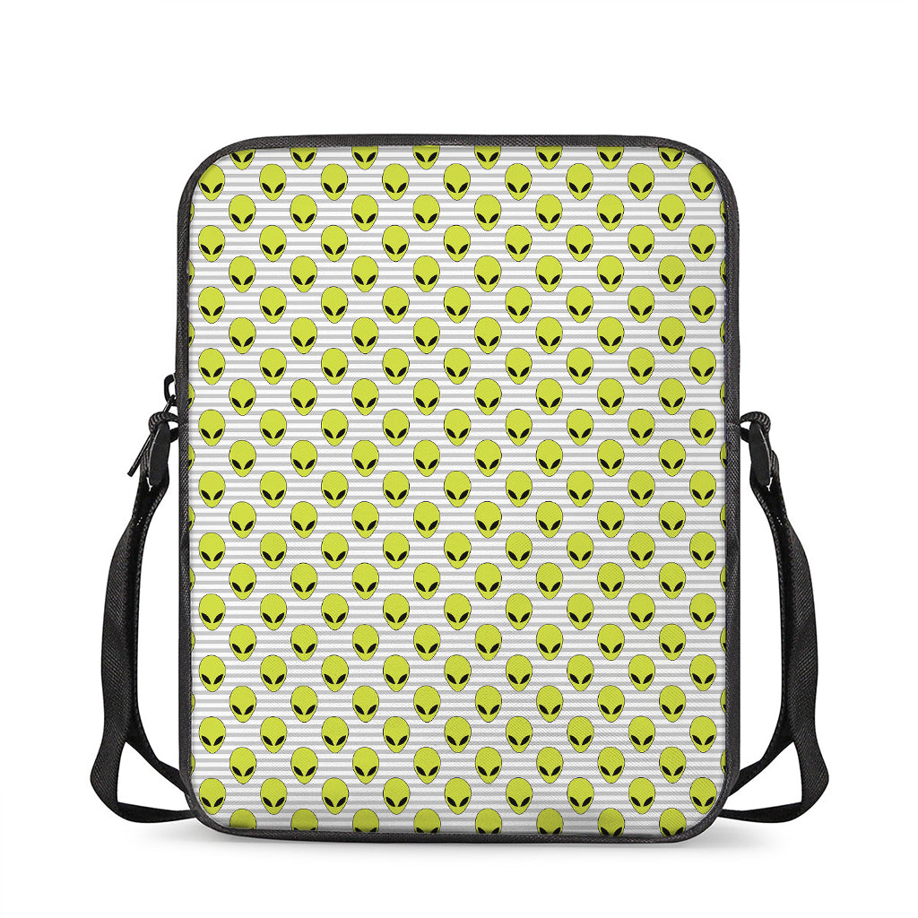 Grey Striped Alien Pattern Print Rectangular Crossbody Bag