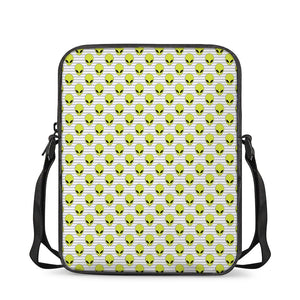 Grey Striped Alien Pattern Print Rectangular Crossbody Bag