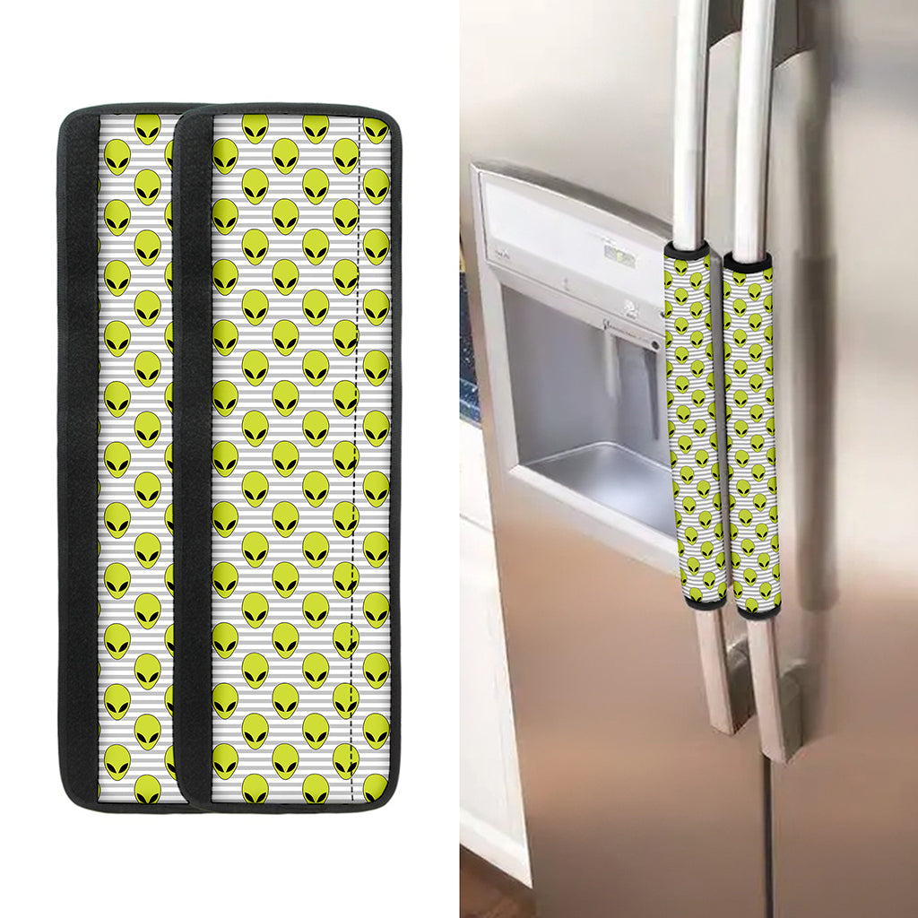 Grey Striped Alien Pattern Print Refrigerator Handle Covers