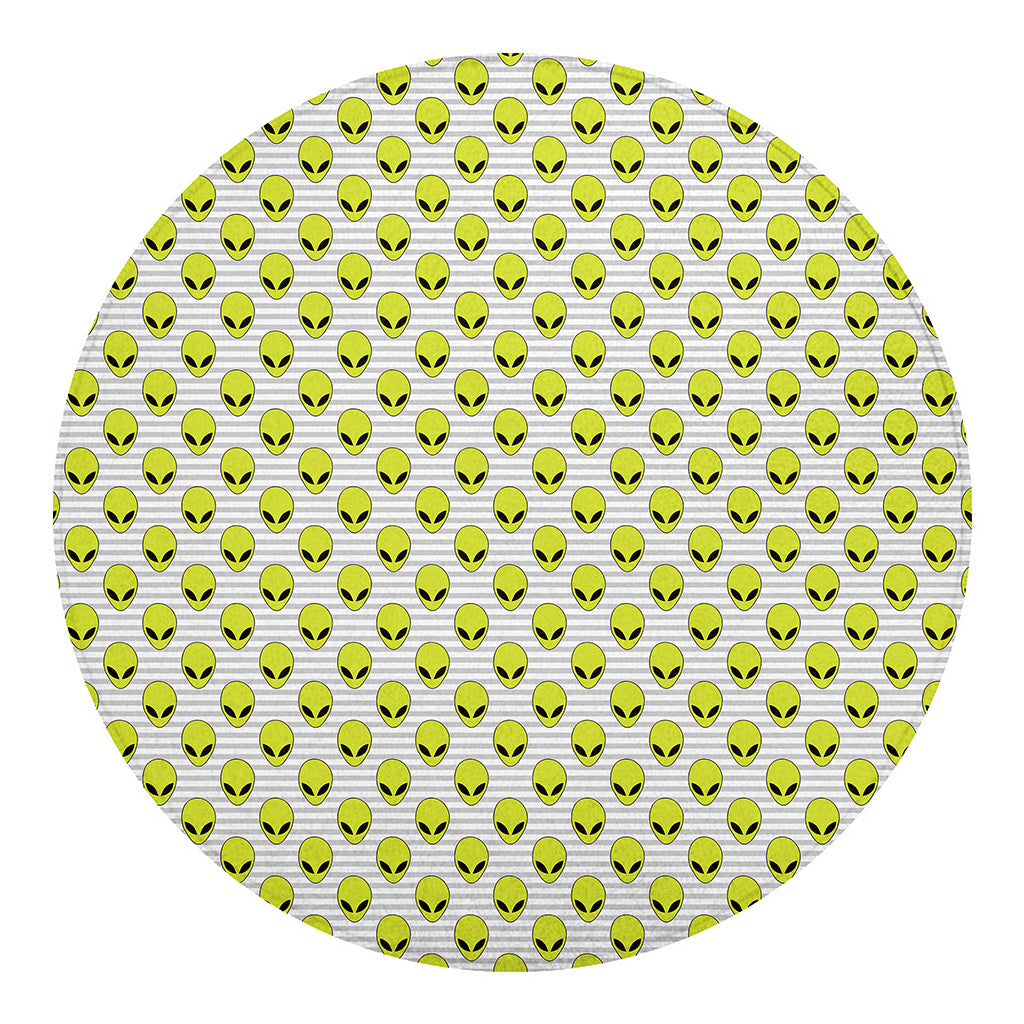 Grey Striped Alien Pattern Print Round Blanket