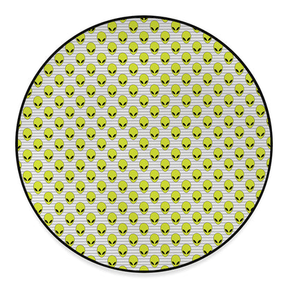 Grey Striped Alien Pattern Print Round Floor Mat