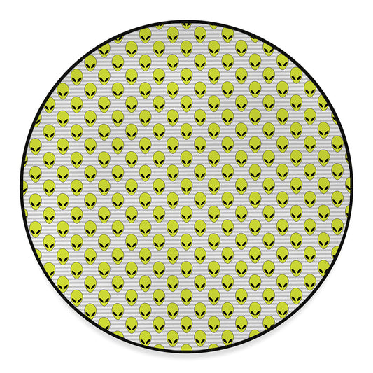 Grey Striped Alien Pattern Print Round Floor Mat