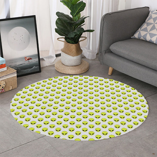 Grey Striped Alien Pattern Print Round Rug