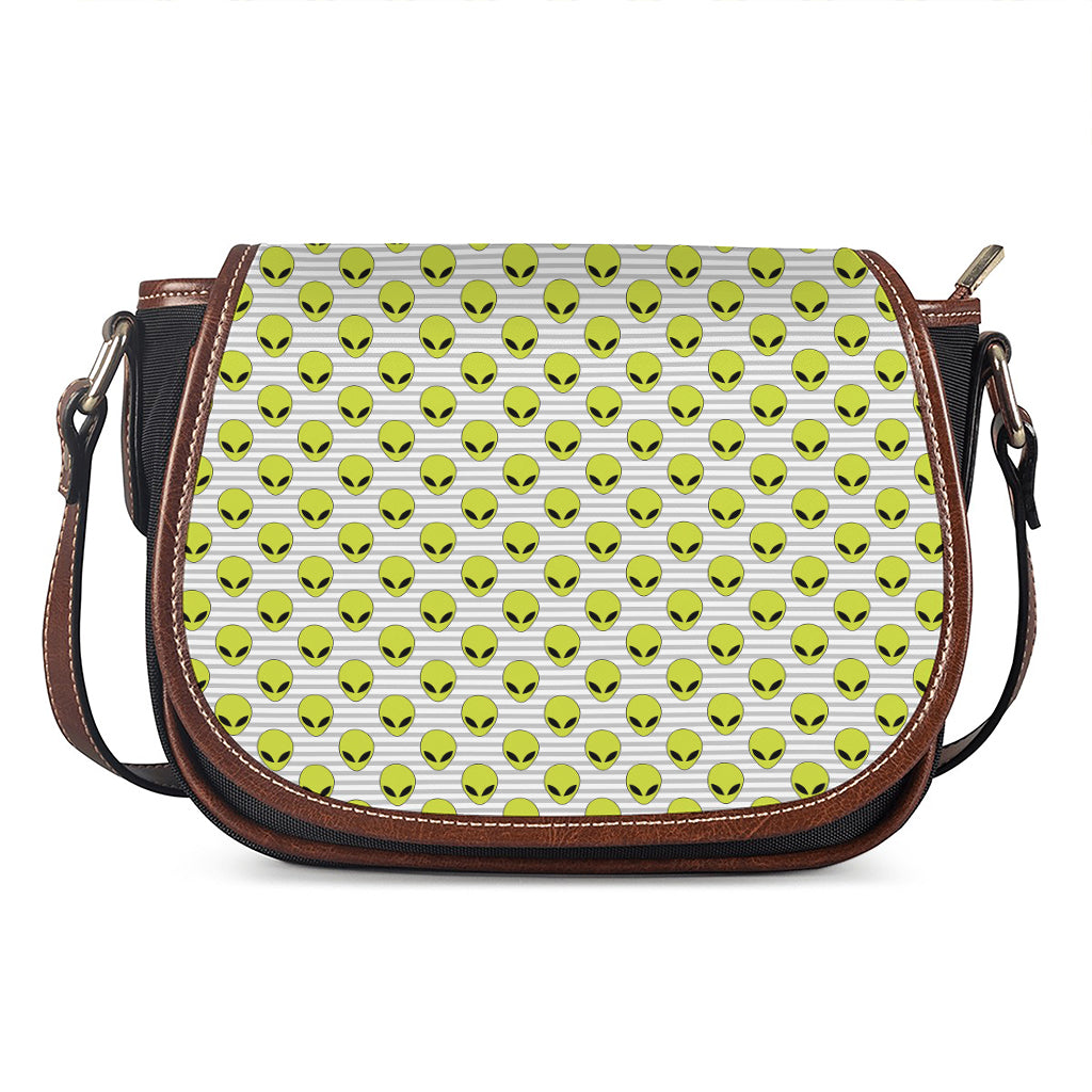 Grey Striped Alien Pattern Print Saddle Bag