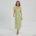 Grey Striped Alien Pattern Print Short Sleeve Maxi Dress