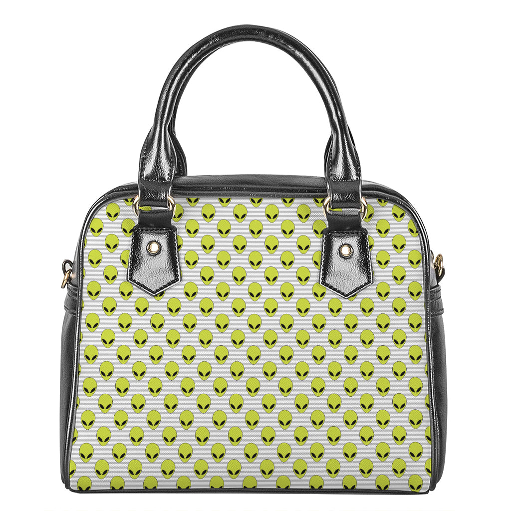 Grey Striped Alien Pattern Print Shoulder Handbag