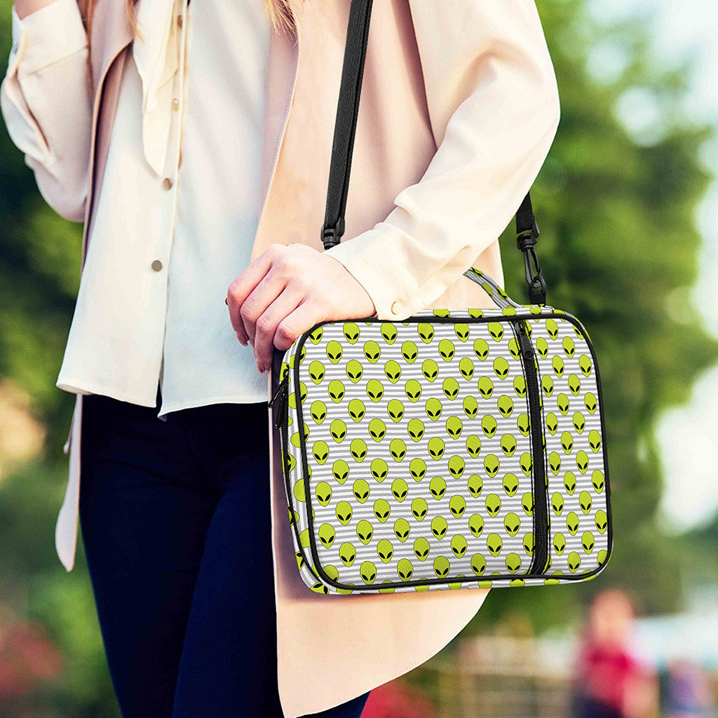 Grey Striped Alien Pattern Print Shoulder Strap Bible Bag