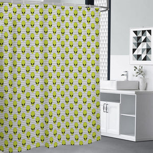 Grey Striped Alien Pattern Print Shower Curtain