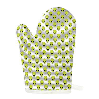 Grey Striped Alien Pattern Print Single Oven Mitt