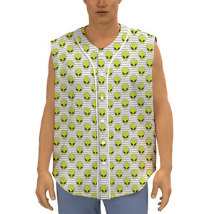 Grey Striped Alien Pattern Print Sleeveless Baseball Jersey