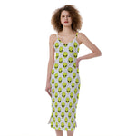 Grey Striped Alien Pattern Print Slim Fit Midi Cami Dress