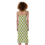 Grey Striped Alien Pattern Print Slim Fit Midi Cami Dress