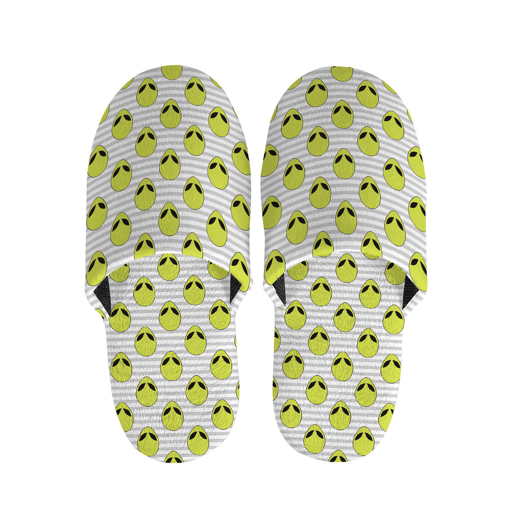 Grey Striped Alien Pattern Print Slippers