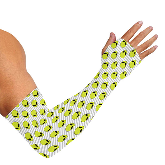 Grey Striped Alien Pattern Print Sun Protection Arm Sleeves