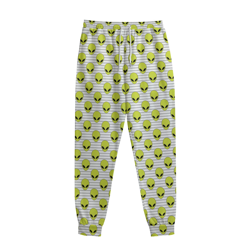 Grey Striped Alien Pattern Print Sweatpants