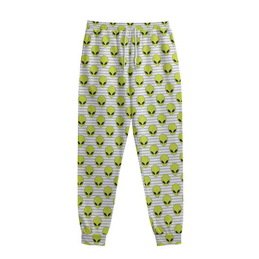 Grey Striped Alien Pattern Print Sweatpants