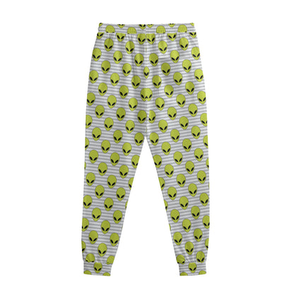 Grey Striped Alien Pattern Print Sweatpants