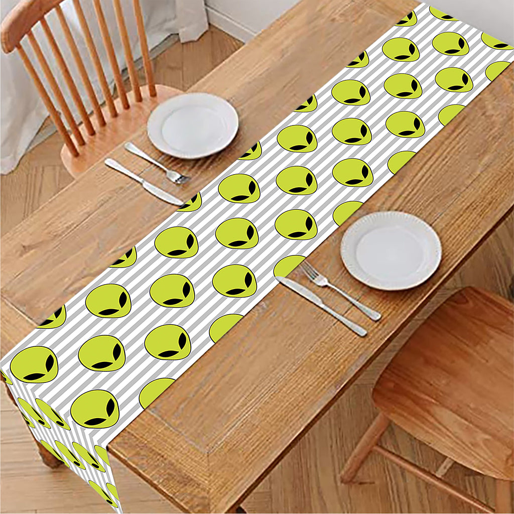 Grey Striped Alien Pattern Print Table Runner