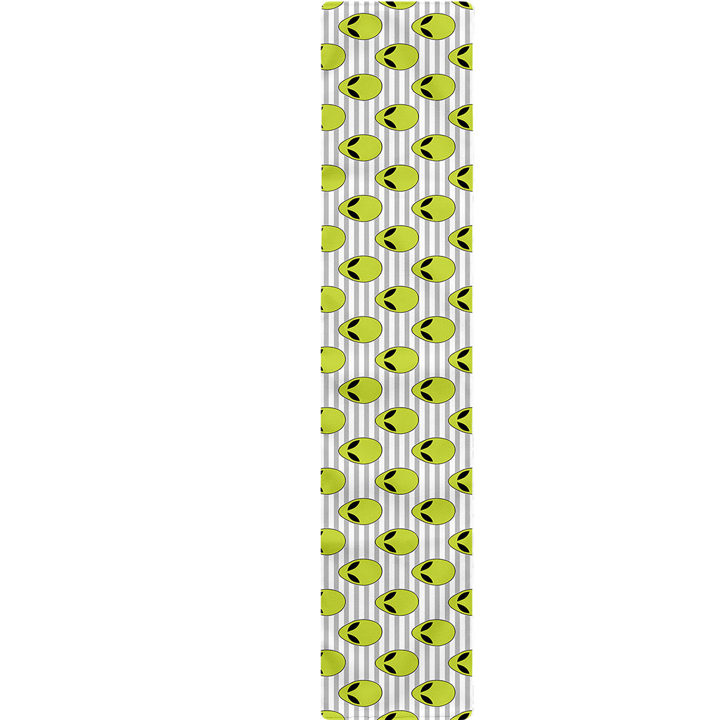 Grey Striped Alien Pattern Print Table Runner