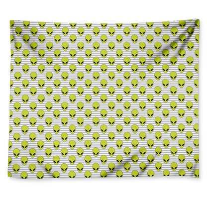 Grey Striped Alien Pattern Print Tapestry