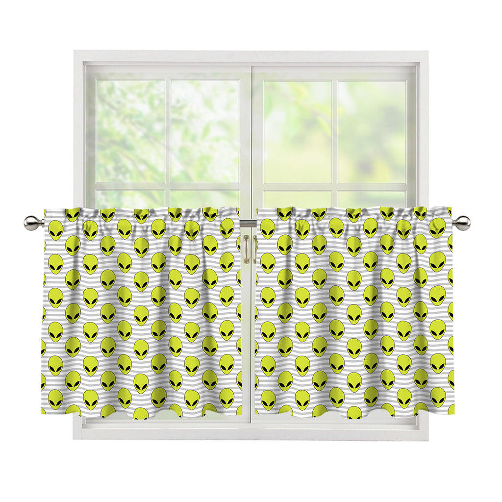 Grey Striped Alien Pattern Print Tier Curtains