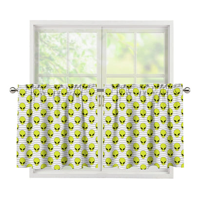 Grey Striped Alien Pattern Print Tier Curtains