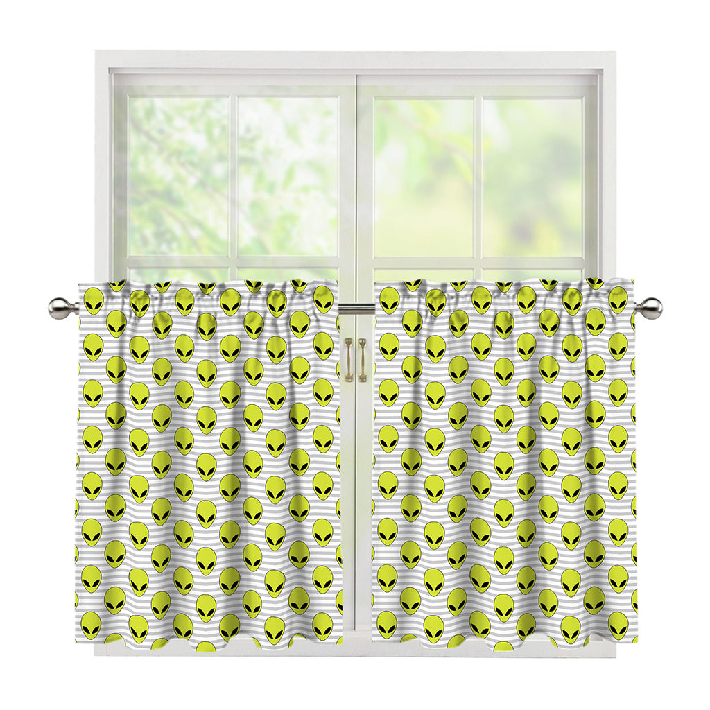 Grey Striped Alien Pattern Print Tier Curtains