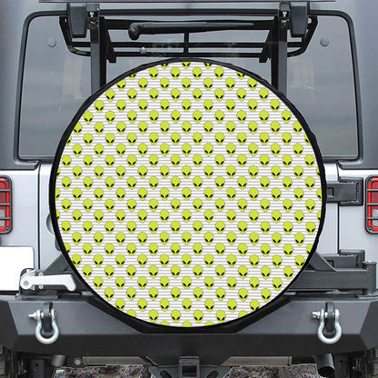 Grey Striped Alien Pattern Print Tire Cover