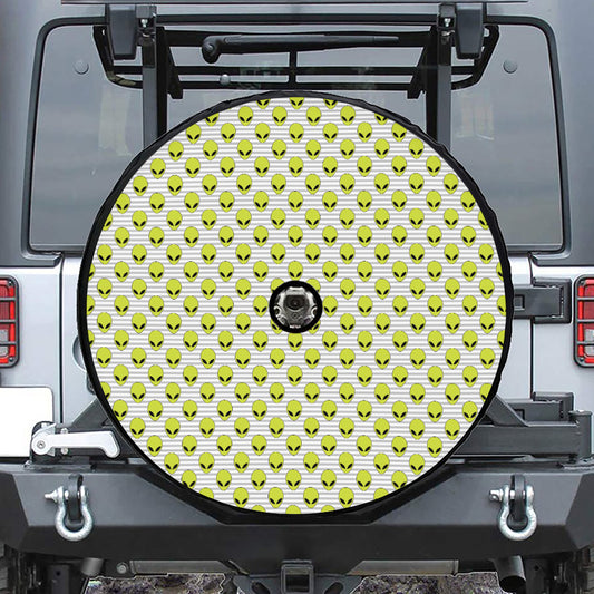 Grey Striped Alien Pattern Print Tire Cover With Camera Hole