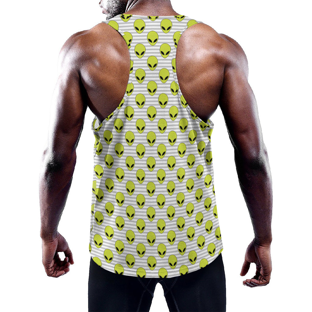 Grey Striped Alien Pattern Print Training Tank Top