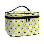 Grey Striped Alien Pattern Print Travel Makeup Bag