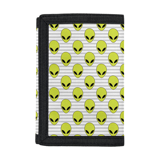 Grey Striped Alien Pattern Print Trifold Wallet