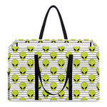 Grey Striped Alien Pattern Print Utility Tote Bag