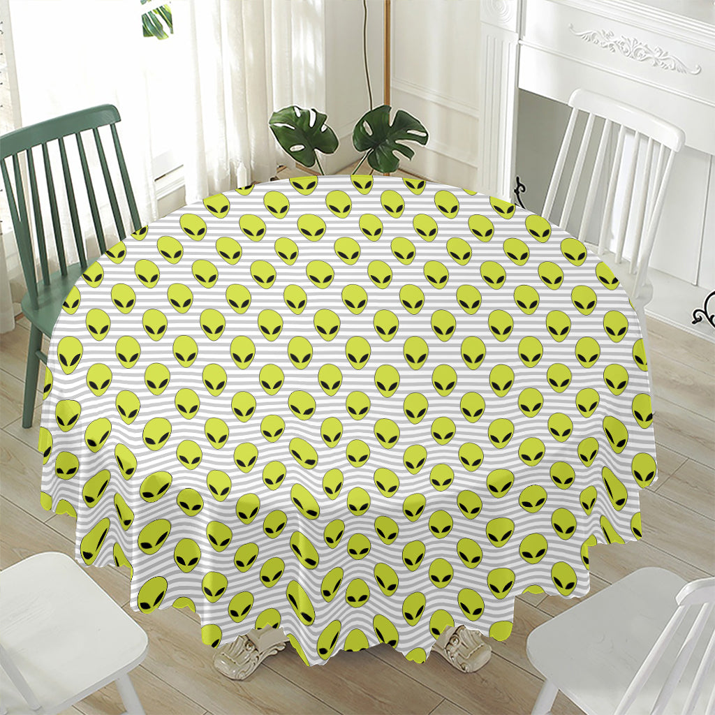 Grey Striped Alien Pattern Print Waterproof Round Tablecloth