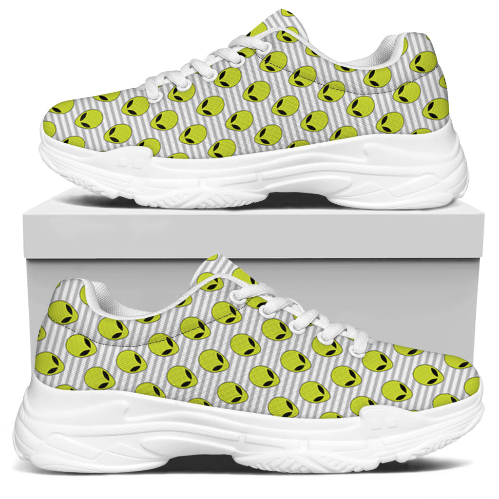 Grey Striped Alien Pattern Print White Chunky Shoes