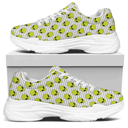 Grey Striped Alien Pattern Print White Chunky Shoes
