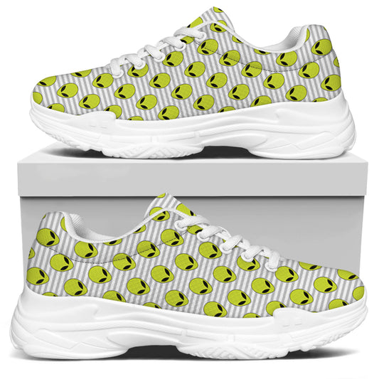 Grey Striped Alien Pattern Print White Chunky Shoes