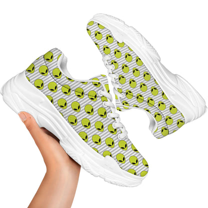 Grey Striped Alien Pattern Print White Chunky Shoes