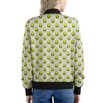 Grey Striped Alien Pattern Print Women's Bomber Jacket