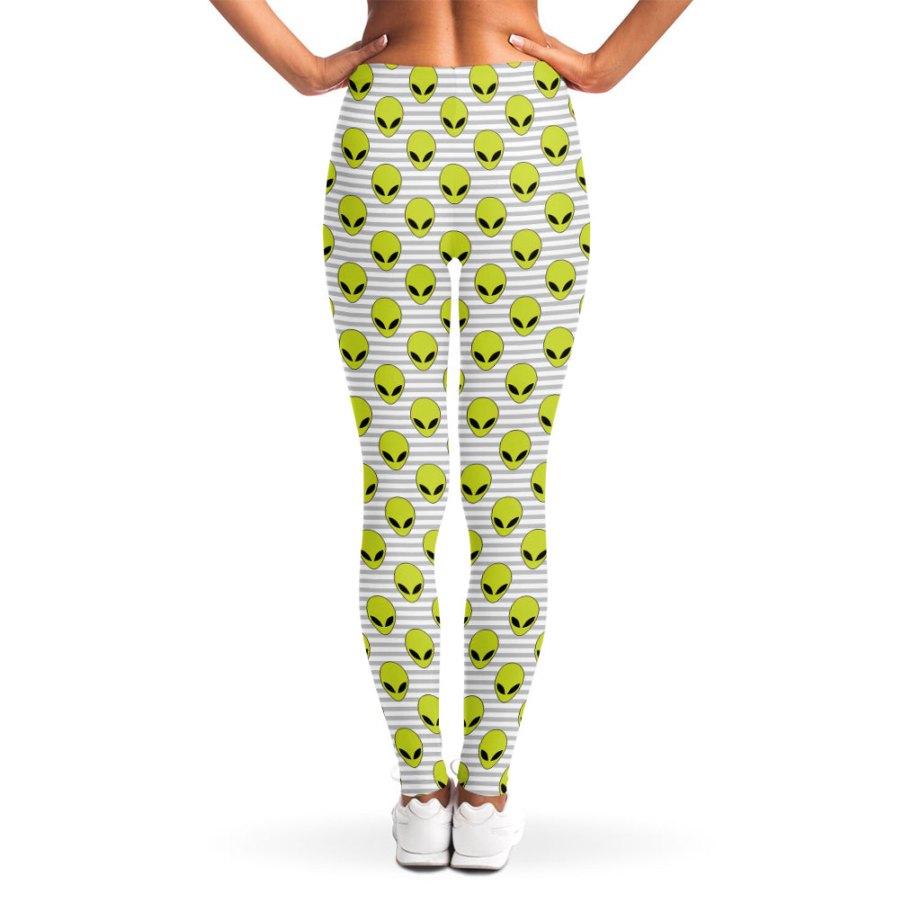 Grey Striped Alien Pattern Print Women's Leggings