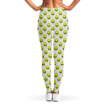 Grey Striped Alien Pattern Print Women's Leggings