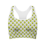 Grey Striped Alien Pattern Print Women's Sports Bra