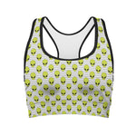 Grey Striped Alien Pattern Print Women's Sports Bra