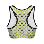 Grey Striped Alien Pattern Print Women's Sports Bra