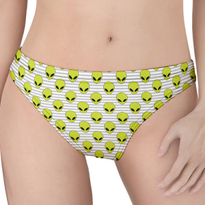 Grey Striped Alien Pattern Print Women's Thong