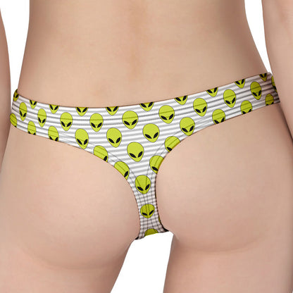Grey Striped Alien Pattern Print Women's Thong