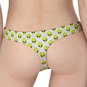 Grey Striped Alien Pattern Print Women's Thong