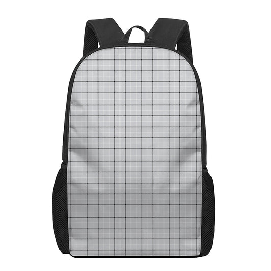 Grey Tattersall Pattern Print 17 Inch Backpack