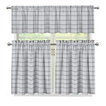 Grey Tattersall Pattern Print 3 Piece Kitchen Curtains